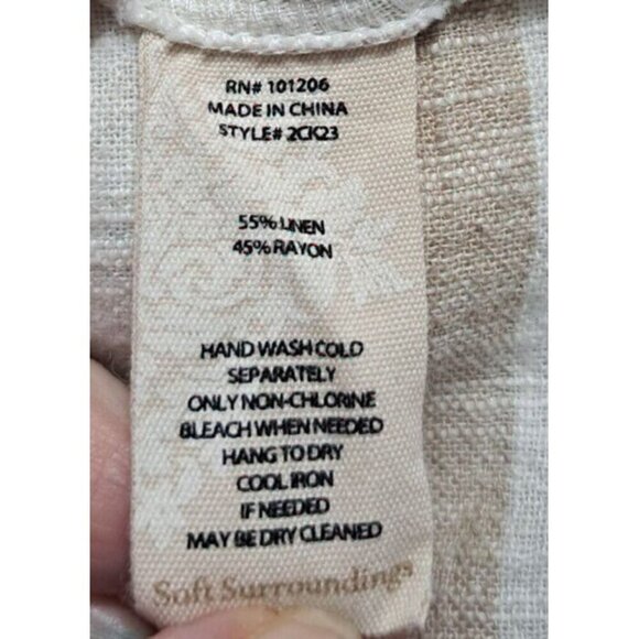 Soft Surroundings Women's M Camina Tunic Long Sleeve Beige Striped Linen Blend - Picture 11 of 11